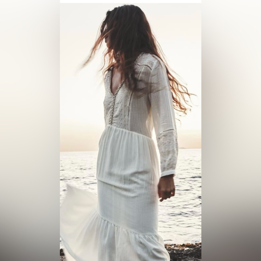 Zara NWT Embroidered Maxi Dress Resort Wear Beachy Small